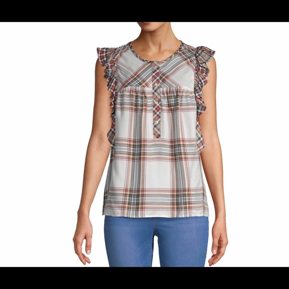 New Time and Tru Women's Ruffle Sleeve Tank Top - Picture 2 of 8